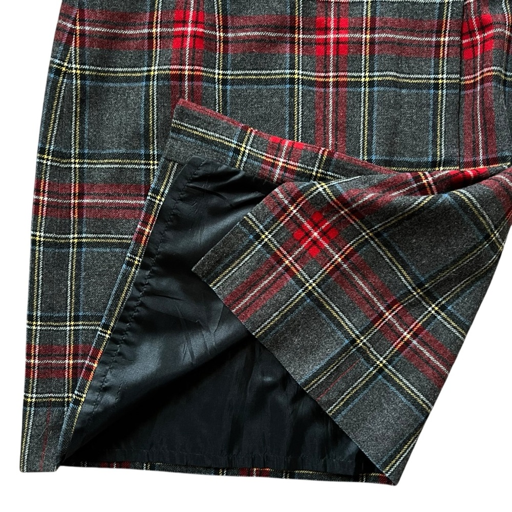 VINTAGE PENDLETON Women’s 100% Virgin Wool Red Grey Plaid Tartan Pencil Skirt - Picture 3 of 8